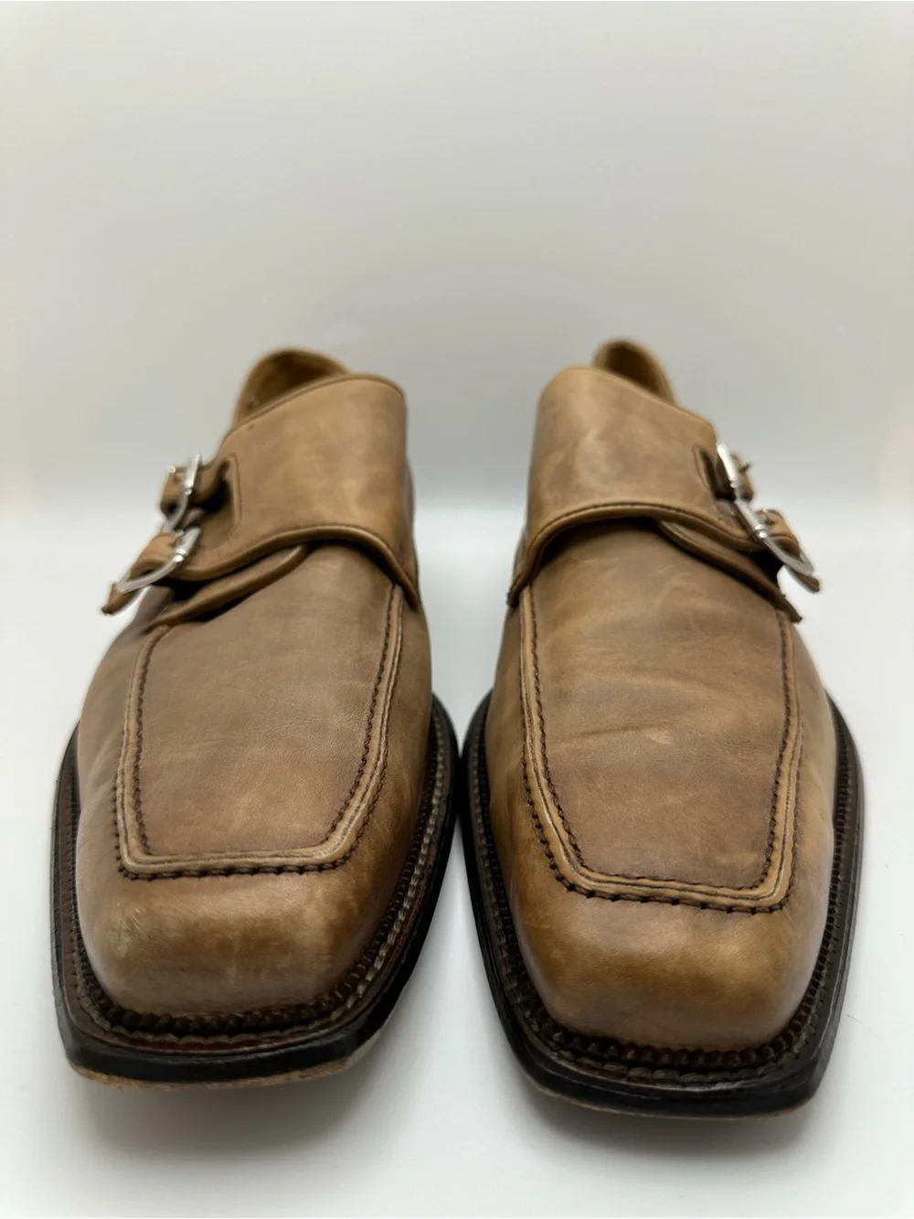 Mercanti Florentini Italy Double Monk Strap Leather Shoes - Light Brown